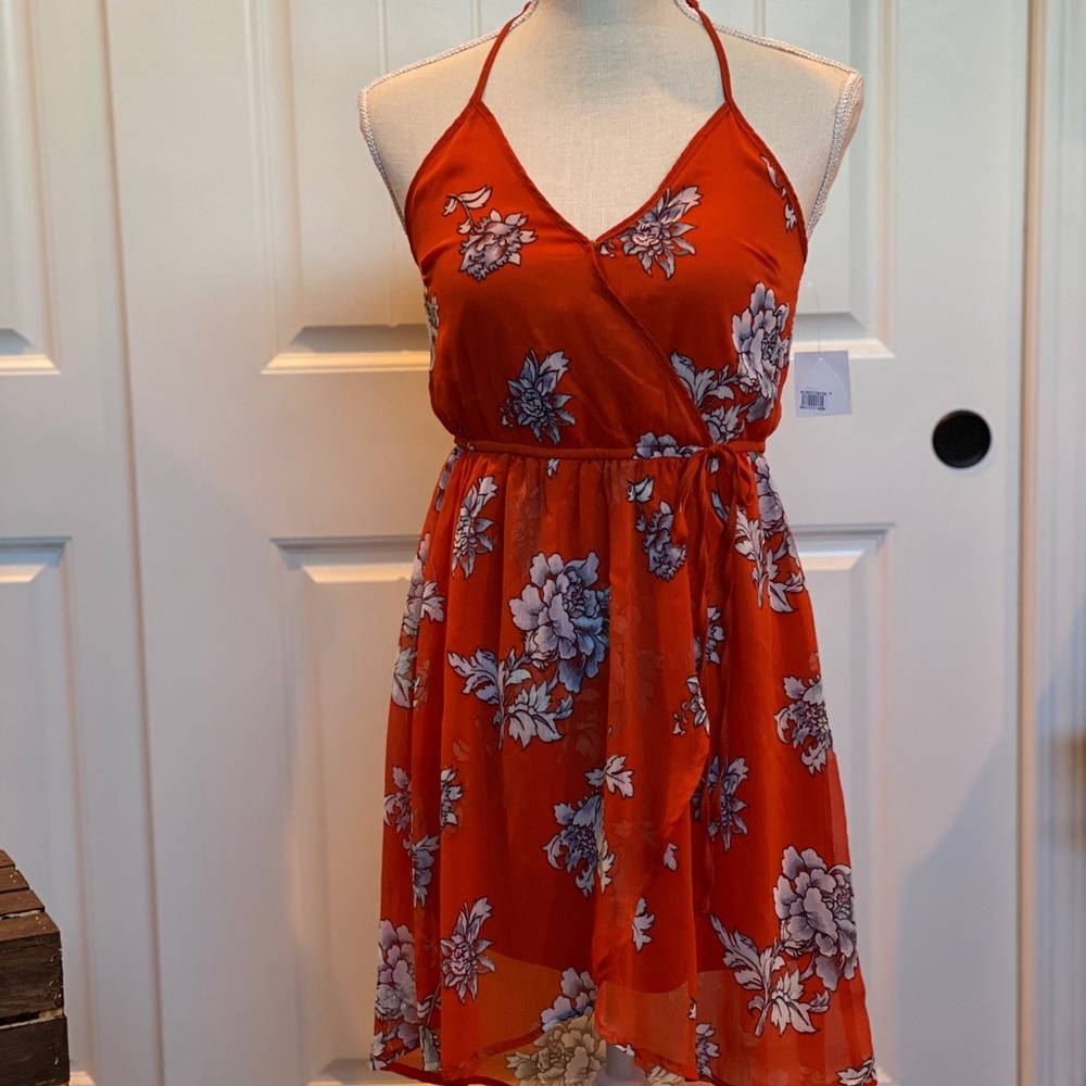 Summer Orange High Low V-Neckline Dress